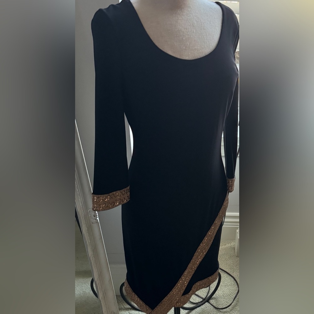 Exquisite Frank Lyman Black Dress with Gold Accents
